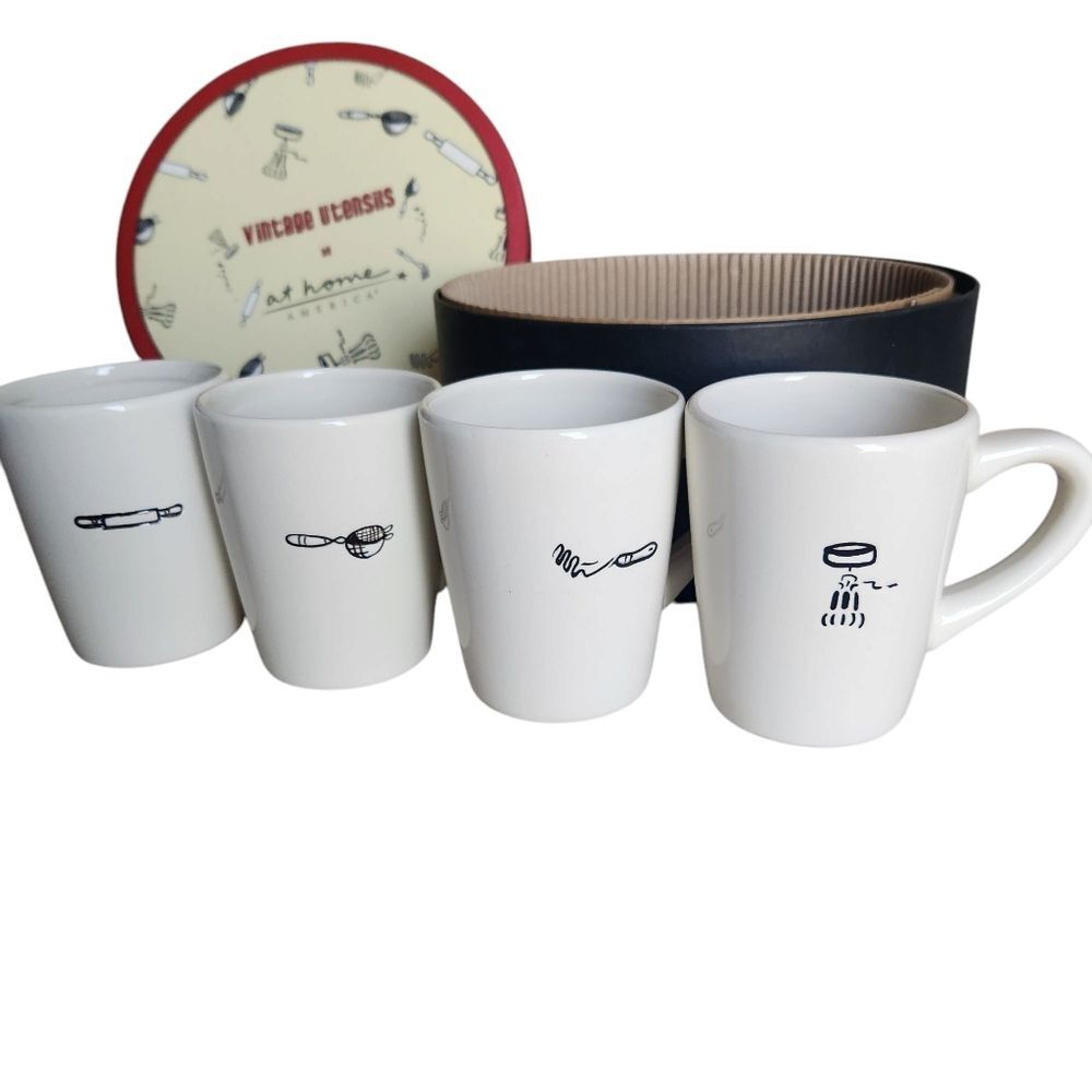 At Home America Vintage Utensils Collection Set of 4 Mugs NEW in box